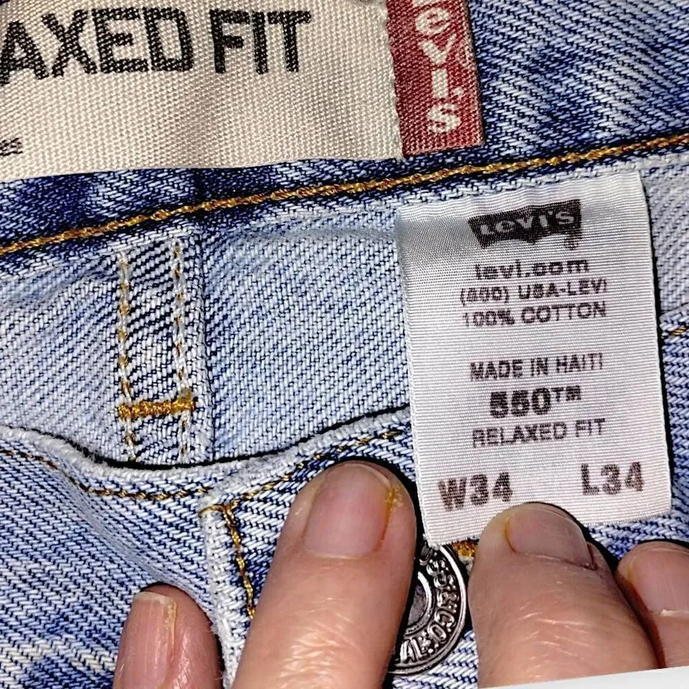 Levis 550 Mens Jeans Sz 34/34  Washed Faded Tapered Leg Relaxed Fit Blue‎ Denim